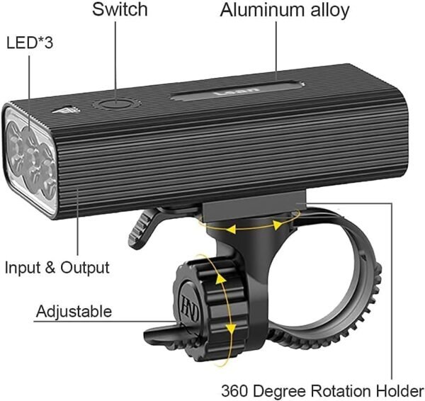 1200 Lumens Bike Lights Front and Back 3 LED USB Rechargeable Bicycle Light Super Bright Bike Lights for Night Riding Bike Headlight with Power Bank Function IPX5 Waterproof 3+5 Light Modes - Image 3
