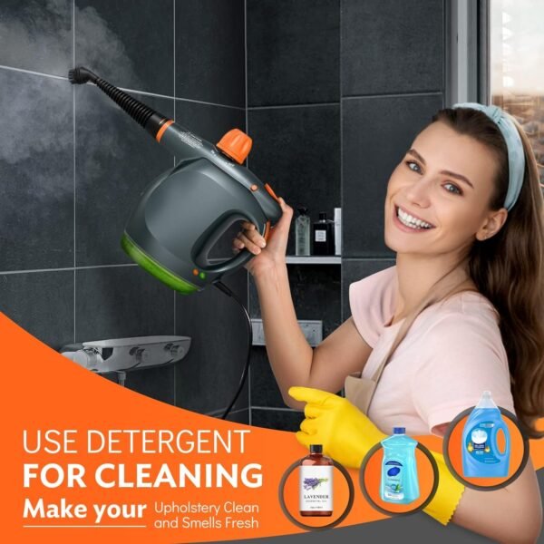 1250W Powerful Handheld Steam Cleaner with Detergent Container and Safety Lock  Multifunctional and Pressurized Hand Held Steamer for Kitchen  Bathroom  Windows and Floors  Steamer for Cleaning - Image 2