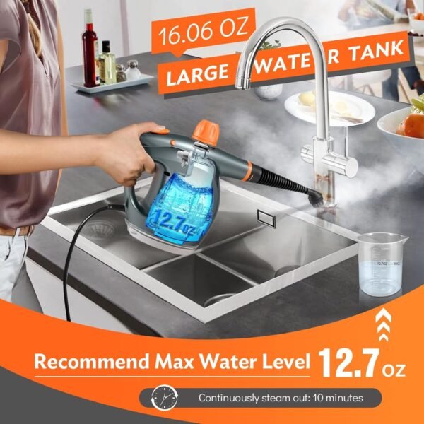 1250W Powerful Handheld Steam Cleaner with Detergent Container and Safety Lock  Multifunctional and Pressurized Hand Held Steamer for Kitchen  Bathroom  Windows and Floors  Steamer for Cleaning - Image 3