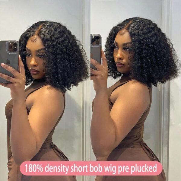 14 Inch Short Bob Wigs 13×4 Deep Wave Bob Wig Human Hair 180% Density Deep Curly 100% Virgin Human Hair Pre Plucked Wet and Wavy Glueless Transparent Lace Frontal Wig for Women Natural Hairline - Image 3
