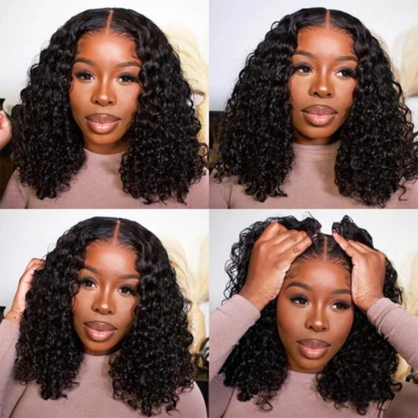 14 Inch Short Bob Wigs 13×4 Deep Wave Bob Wig Human Hair 180% Density Deep Curly 100% Virgin Human Hair Pre Plucked Wet and Wavy Glueless Transparent Lace Frontal Wig for Women Natural Hairline - Image 7