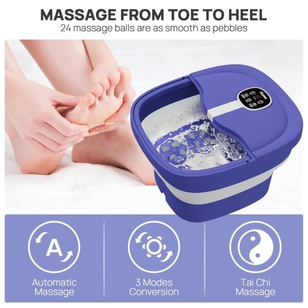 (2022.8 Upgrade Collapsible Foot Spa Electric Rotary Massage  Foot Bath with Heat  Bubble  Remote  and 24 Motorized Shiatsu Massage Balls. Pedicure Foot Spa for Feet Stress Relief – FS02A - Image 5