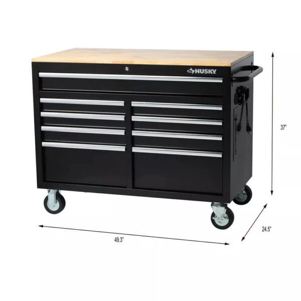 46 in. W x 24 in. D 9-Drawer Gloss Black Deep Tool Chest Mobile Workbench - Image 11