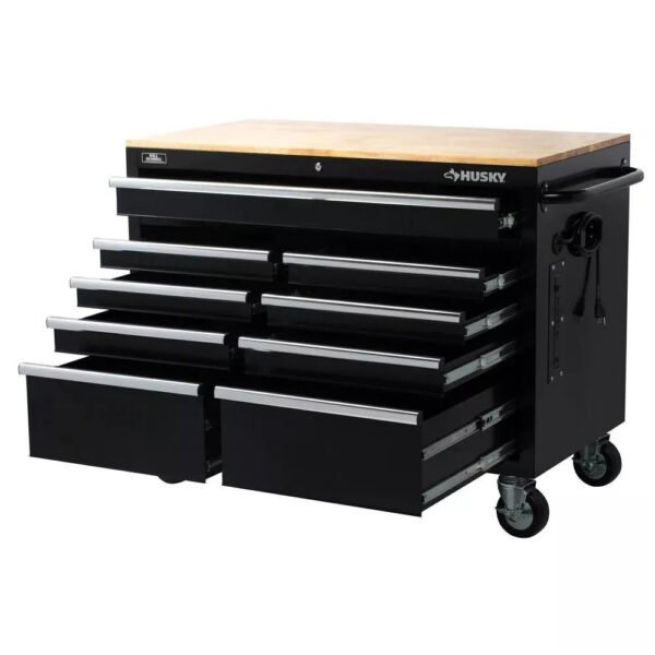 46 in. W x 24 in. D 9-Drawer Gloss Black Deep Tool Chest Mobile Workbench - Image 15