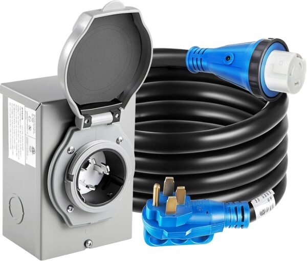 50 Amp Generator Cord and Power Inlet Box  15FT Generator Cords 50 Amp 125V/250V Generator Power Cord NEMA14-50P/SS2-50R Twist Lock Connector