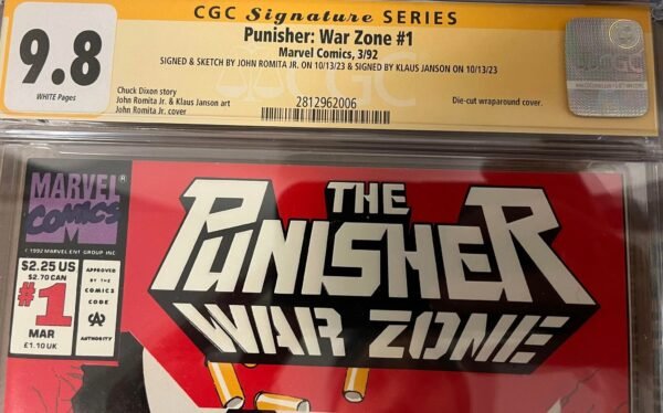 CGC 9.8 Signature Series Punisher: War Zone #1 Signed by Klaus Janson, Signed & Sketch by John Romita Jr. - Image 2