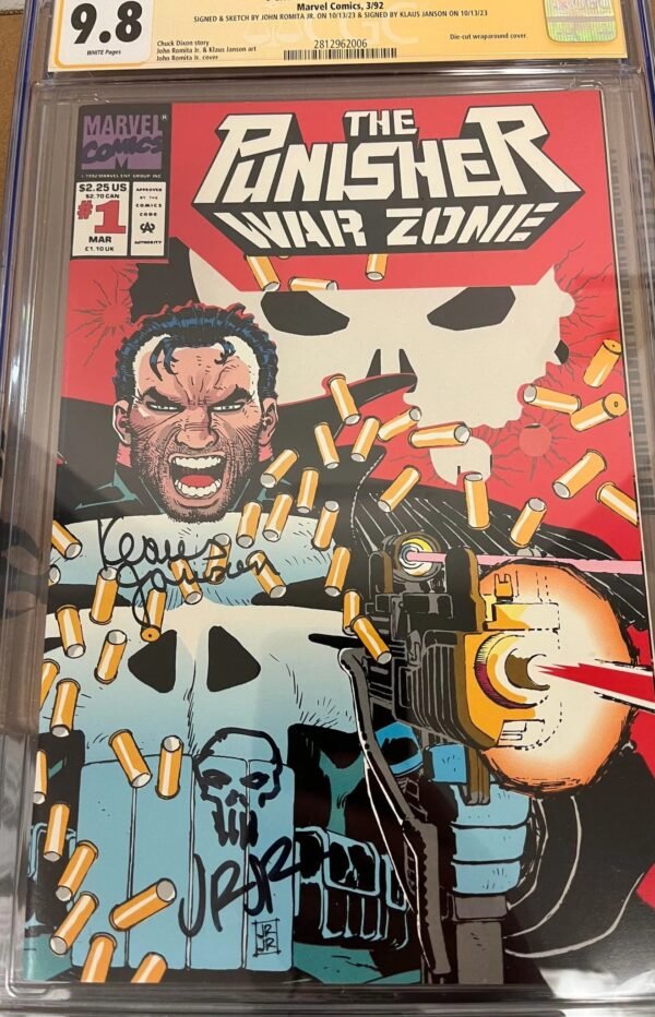 CGC 9.8 Signature Series Punisher: War Zone #1 Signed by Klaus Janson, Signed & Sketch by John Romita Jr.