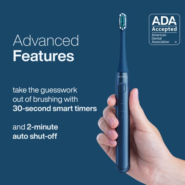 AquaSonic – Icon –  Ultra-Slim Electric Toothbrush with Travel Case, Magnetic Holder, Battery Operated – Navy - Image 11