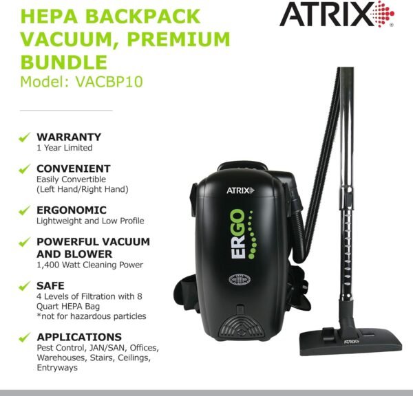 Atrix VACBP10 HEPA Backpack Vacuum with Additional Filters  Premium Bundle  Black - Image 5