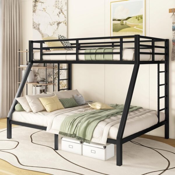 Bellemave Twin XL Over Queen Metal Bunk Bed for Kids Heavy-Duty Bunk Bed with 2 Ladders Space-Saving Bunk Bed for Teens/Adults Noise-Free Black