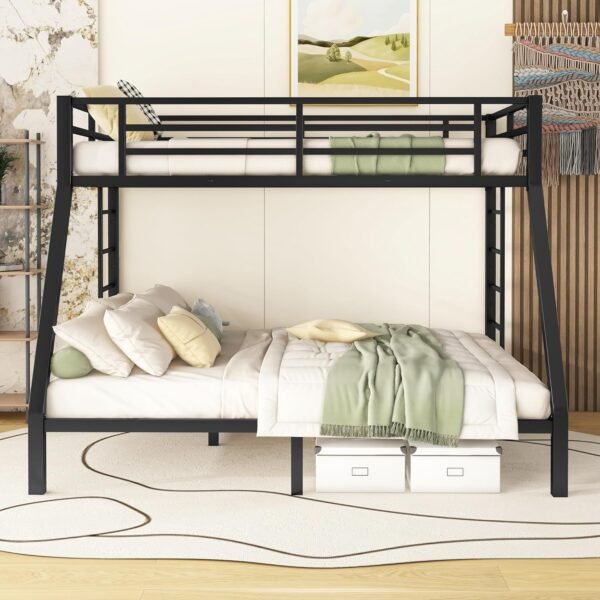 Bellemave Twin XL Over Queen Metal Bunk Bed for Kids Heavy-Duty Bunk Bed with 2 Ladders Space-Saving Bunk Bed for Teens/Adults Noise-Free Black - Image 5