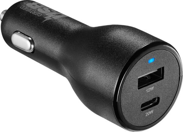 Best Buy essentialsTM – 32 W Vehicle Charger with 1 USB-C & 1 USB Port – Black - Image 3