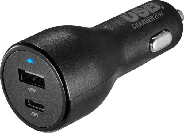 Best Buy essentialsTM – 32 W Vehicle Charger with 1 USB-C & 1 USB Port – Black