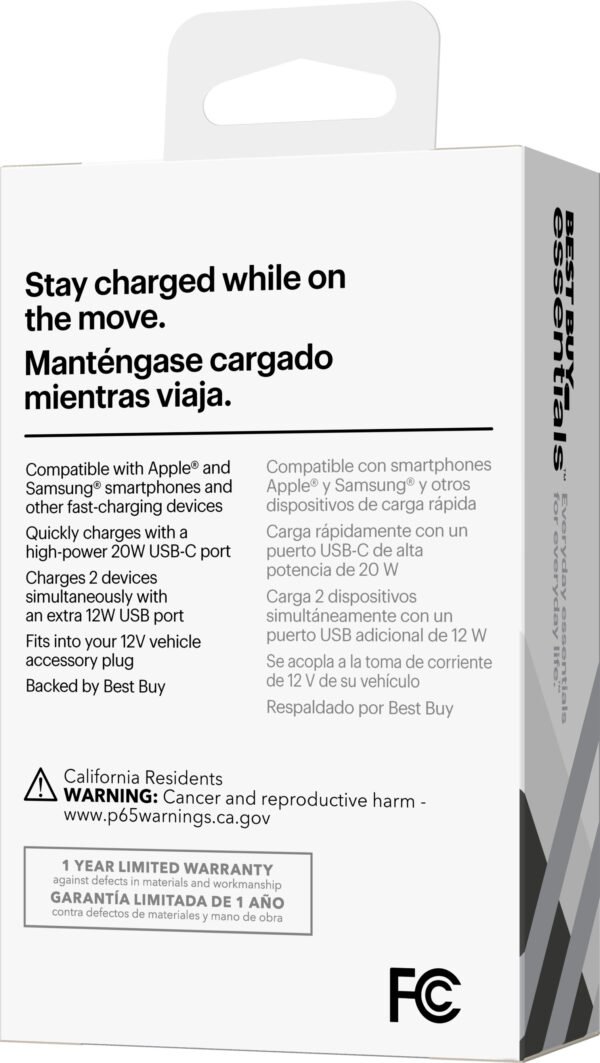 Best Buy essentialsTM – 32 W Vehicle Charger with 1 USB-C & 1 USB Port – Black - Image 11
