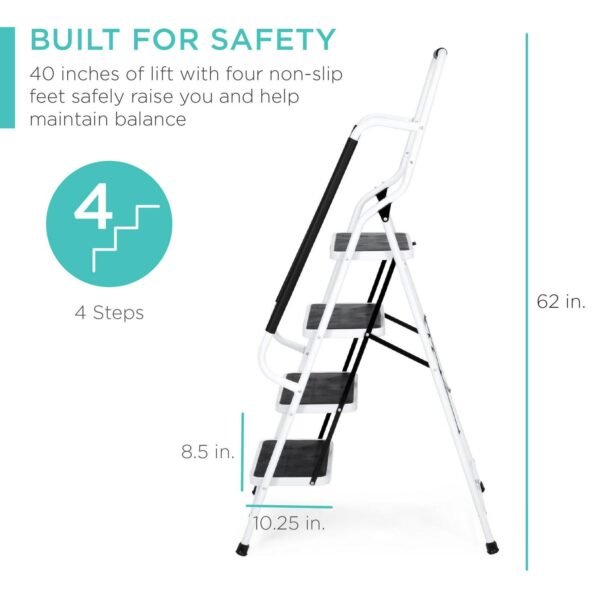 Best Choice Products 4-Step Portable Folding Anti-Slip Steel Ladder w/ Handrails, Attachable Tool Bag - Image 3