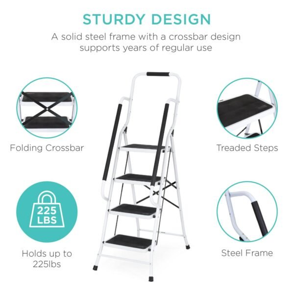 Best Choice Products 4-Step Portable Folding Anti-Slip Steel Ladder w/ Handrails, Attachable Tool Bag - Image 5