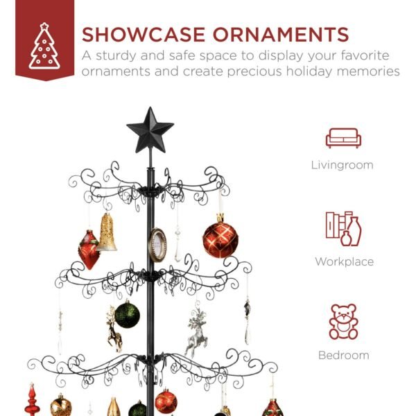 Best Choice Products 6ft Wrought Iron Ornament Display Christmas Tree w/ Easy Assembly, Stand ?Black - Image 3