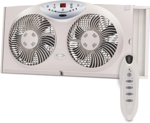 Bionaire 8.5′′ Twin Window Fan with Reversible Airflow  3 Speeds  Remote Control