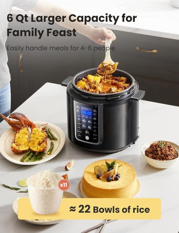 COMFEE’ 9-in-1 Electric Pressure Cooker 14 Presets Instant Multi Cooker Olla de Presion Non-Stick Pot Yogurt Maker Rice Cooker Slow Cooker Sauté Steamer 6 Quarts Black  Aluminum - Image 5