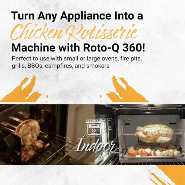 Cordless Rotisserie Kit for Grills  Ovens  Smokers – Stainless Steel – Non-Electric Spit Roaster – Gas/Charcoal BBQ – Kamado Joe Green Egg Kettle – Indoor/Outdoor - Image 5