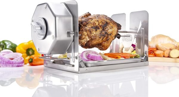 Cordless Rotisserie Kit for Grills  Ovens  Smokers – Stainless Steel – Non-Electric Spit Roaster – Gas/Charcoal BBQ – Kamado Joe Green Egg Kettle – Indoor/Outdoor