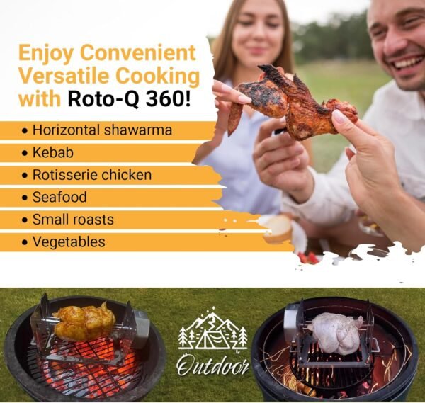 Cordless Rotisserie Kit for Grills  Ovens  Smokers – Stainless Steel – Non-Electric Spit Roaster – Gas/Charcoal BBQ – Kamado Joe Green Egg Kettle – Indoor/Outdoor - Image 7