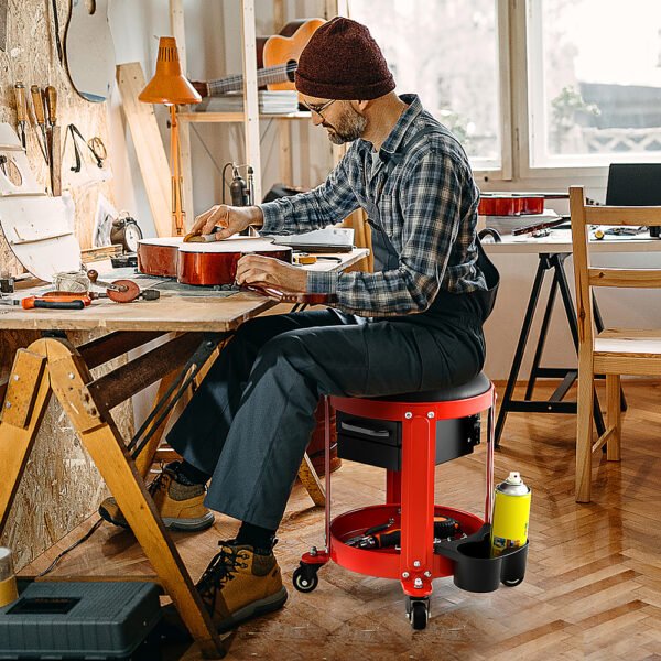 Costway – Goplus Workshop Creeper Seat Rolling Mechanic Stool with2 Drawers 330 LBS Weight Capacity – Black/Red - Image 3