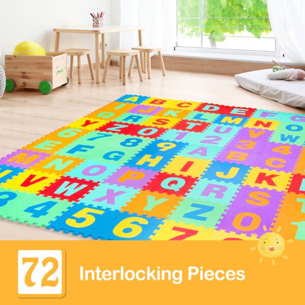 Costway Kids Foam Interlocking Puzzle Play Mat w/Alphabet & Numbers 72-Piece Set – Multi-Color - Image 7
