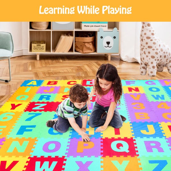 Costway Kids Foam Interlocking Puzzle Play Mat w/Alphabet & Numbers 72-Piece Set – Multi-Color - Image 9
