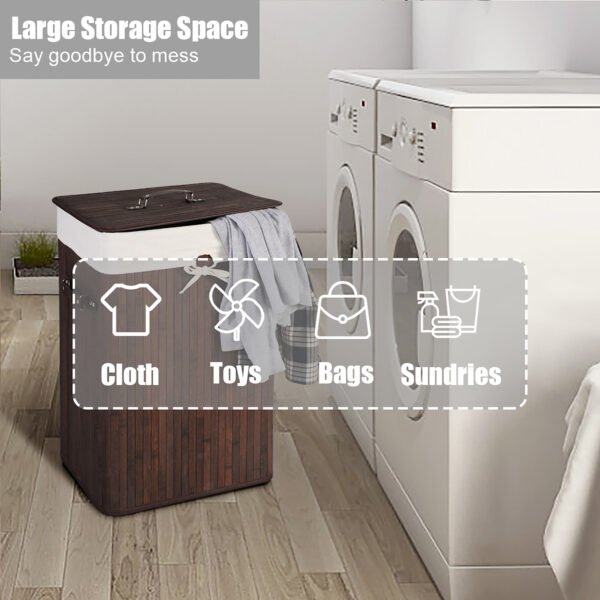 Costway Rectangle Bamboo Hamper Laundry Basket Washing Cloth Bin Lid Brown – Deep Brown/White - Image 11