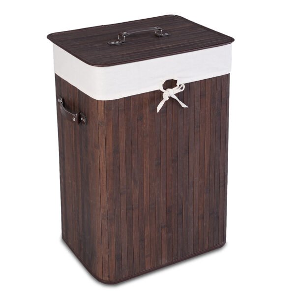 Costway Rectangle Bamboo Hamper Laundry Basket Washing Cloth Bin Lid Brown – Deep Brown/White