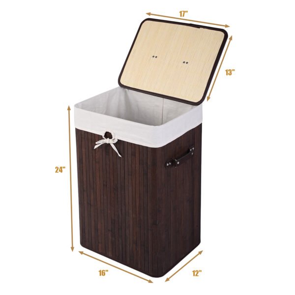 Costway Rectangle Bamboo Hamper Laundry Basket Washing Cloth Bin Lid Brown – Deep Brown/White - Image 7