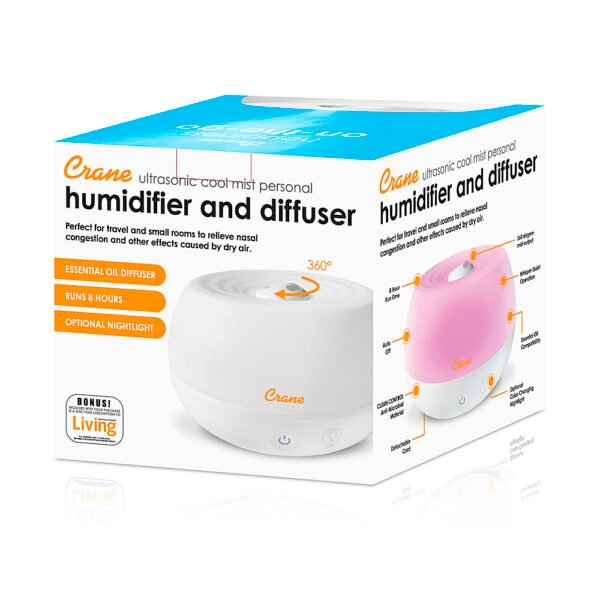 CRANE – 0.2 Gal. 2-in-1 Ultrasonic Cool Mist Humidifer & Aroma Diffuser – White - Image 11