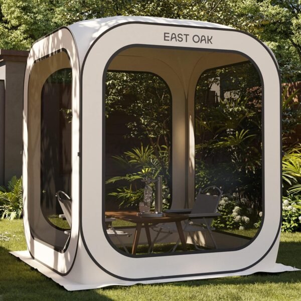 EAST OAK Screen House Tent Pop-Up  Portable Screen Room Canopy Instant Screen Tent 6 x 6 FT with Carry Bag for Patio  Backyard  Deck & Outdoor Activities  Beige