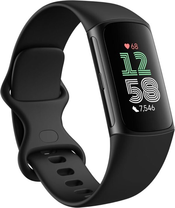 Fitbit Charge 6 Fitness Tracker with Google apps  Heart Rate on Exercise Equipment  6-Months Premium Membership Included  GPS  Health Tools and More  Obsidian/Black  One Size (S & L Bands Included)
