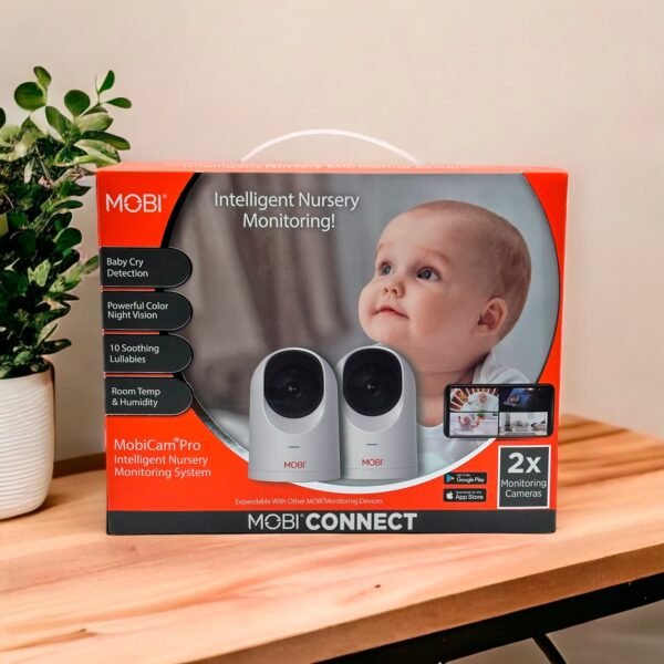 MOBI â€?Cam PRO HD 2Pk WiFi Pan & Tilt Video Baby Monitor w 2-Way Audio, Color Night Vision, & Cry Detection â€?White - Image 12