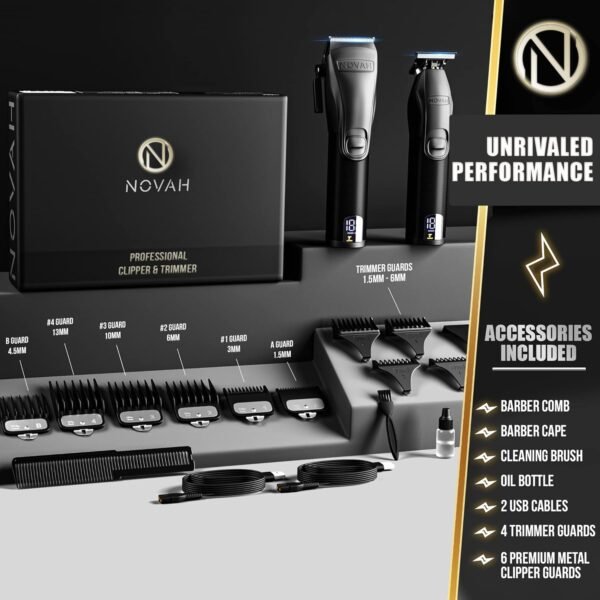 NOVAH® Professional Hair Clippers for Men  Professional Barber Clippers and Trimmer Set  Mens Cordless Hair Clippers for Barbers Haircut Kit Fade - Image 8