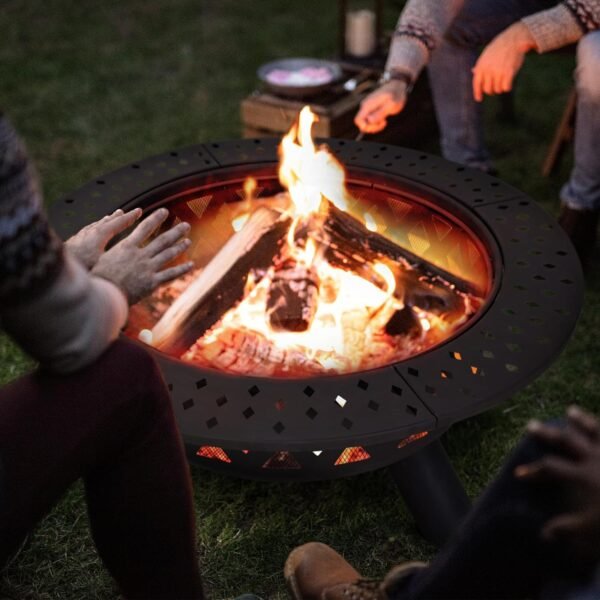 SUNCREAT 42¡± Patio Fire Pit Wood Burning with Mesh Spark Screen, Bonfire Outdoor firepit with Fireplace Poker, Black - Image 82