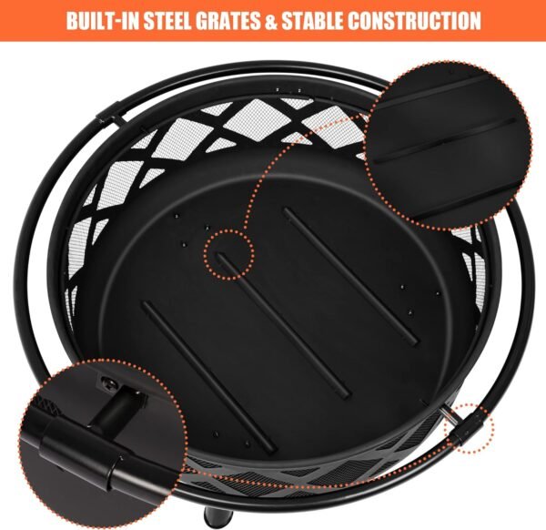 SUNCREAT 42¡± Patio Fire Pit Wood Burning with Mesh Spark Screen, Bonfire Outdoor firepit with Fireplace Poker, Black - Image 72
