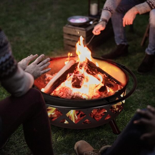 SUNCREAT 42¡± Patio Fire Pit Wood Burning with Mesh Spark Screen, Bonfire Outdoor firepit with Fireplace Poker, Black - Image 70