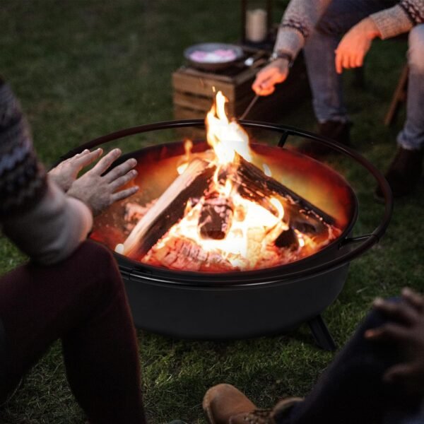 SUNCREAT 42¡± Patio Fire Pit Wood Burning with Mesh Spark Screen, Bonfire Outdoor firepit with Fireplace Poker, Black - Image 43