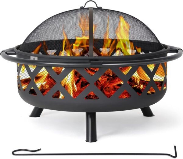 SUNCREAT 42¡± Patio Fire Pit Wood Burning with Mesh Spark Screen, Bonfire Outdoor firepit with Fireplace Poker, Black - Image 69