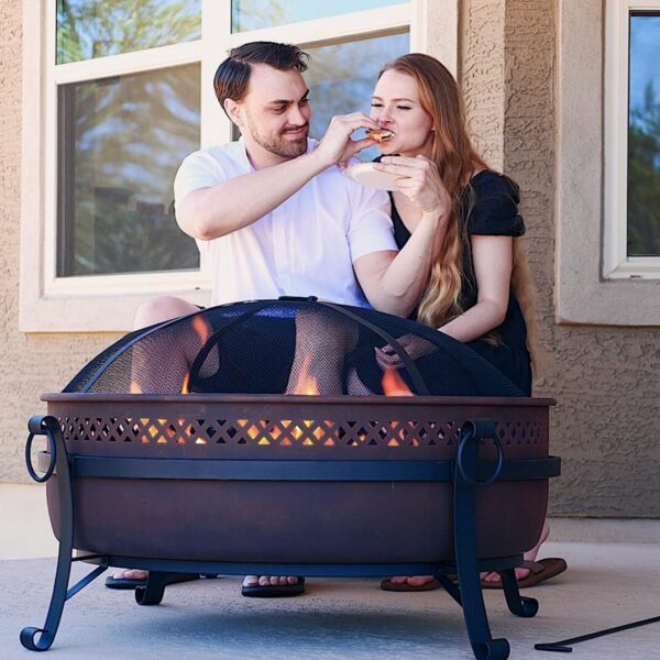 SUNCREAT 42¡± Patio Fire Pit Wood Burning with Mesh Spark Screen, Bonfire Outdoor firepit with Fireplace Poker, Black - Image 50
