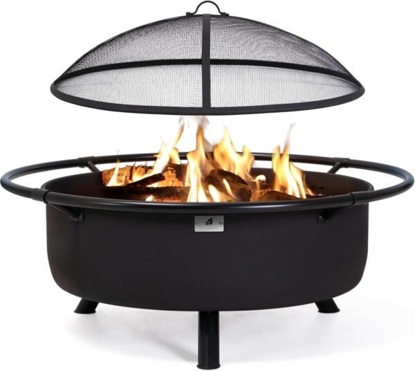 SUNCREAT 42¡± Patio Fire Pit Wood Burning with Mesh Spark Screen, Bonfire Outdoor firepit with Fireplace Poker, Black - Image 42