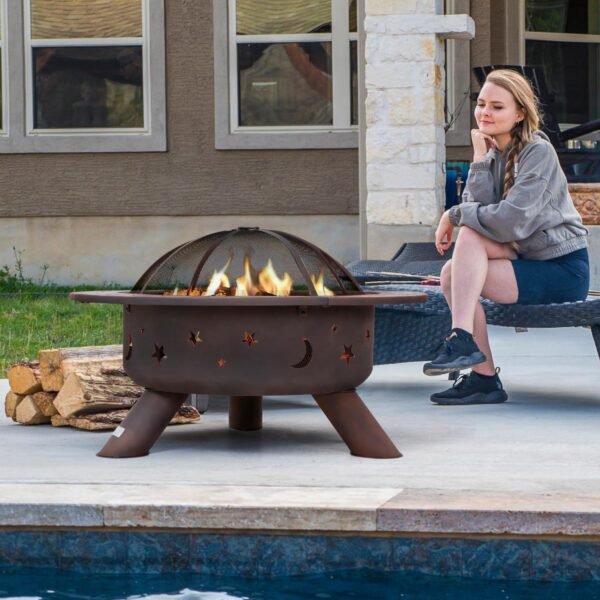 SUNCREAT 42¡± Patio Fire Pit Wood Burning with Mesh Spark Screen, Bonfire Outdoor firepit with Fireplace Poker, Black - Image 56