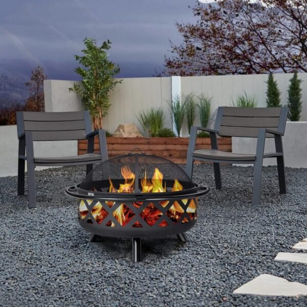 SUNCREAT 42¡± Patio Fire Pit Wood Burning with Mesh Spark Screen, Bonfire Outdoor firepit with Fireplace Poker, Black - Image 75