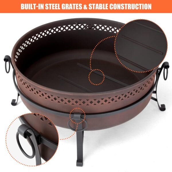 SUNCREAT 42¡± Patio Fire Pit Wood Burning with Mesh Spark Screen, Bonfire Outdoor firepit with Fireplace Poker, Black - Image 53