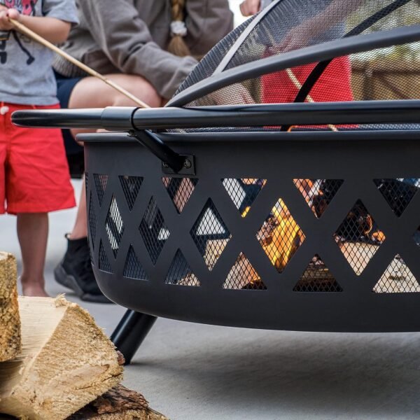 SUNCREAT 42¡± Patio Fire Pit Wood Burning with Mesh Spark Screen, Bonfire Outdoor firepit with Fireplace Poker, Black - Image 67
