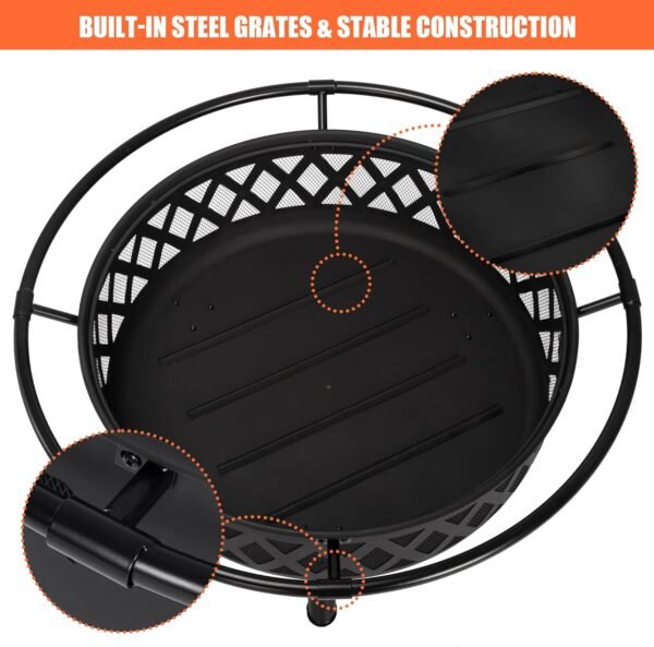 SUNCREAT 42¡± Patio Fire Pit Wood Burning with Mesh Spark Screen, Bonfire Outdoor firepit with Fireplace Poker, Black - Image 65