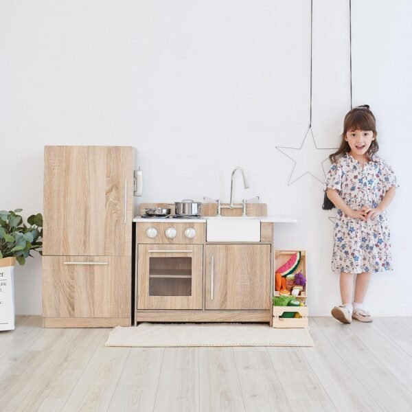 Teamson Kids Little Chef Chelsea Modern Wooden Play Kitchen, Cherry Grain/Silver - Image 6